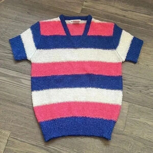 Valentina Fiore | Vintage striped blue, white and pink metallic sweater